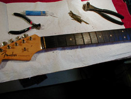 Removing the frets without chipping is fun!